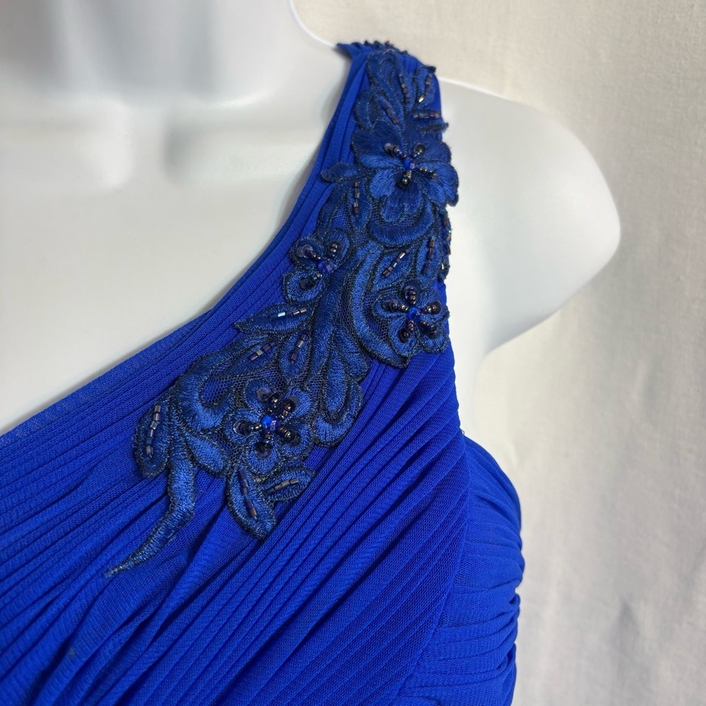 Sue Wong Blue One Shoulder Beaded Cocktail Dress Size 2 Ruched Bodycon - Picture 5 of 12